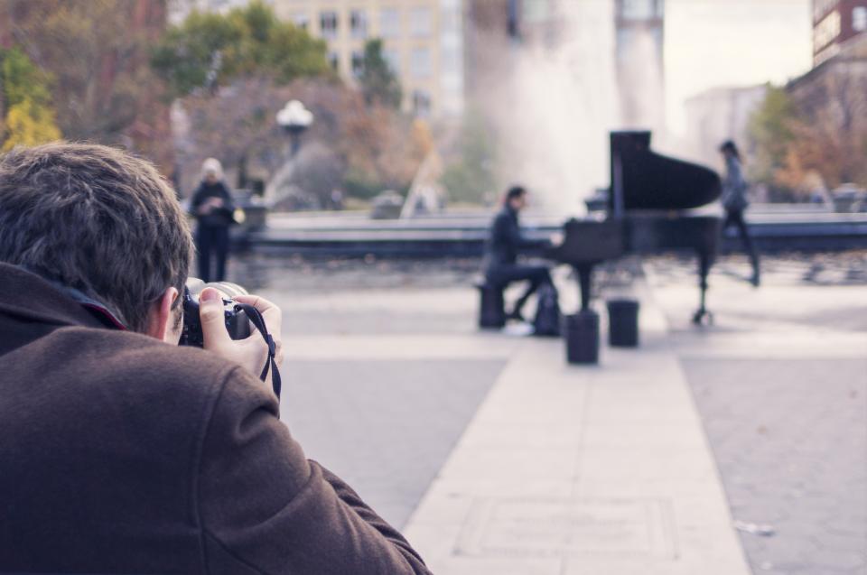 piano instrument music photographer art picture man street