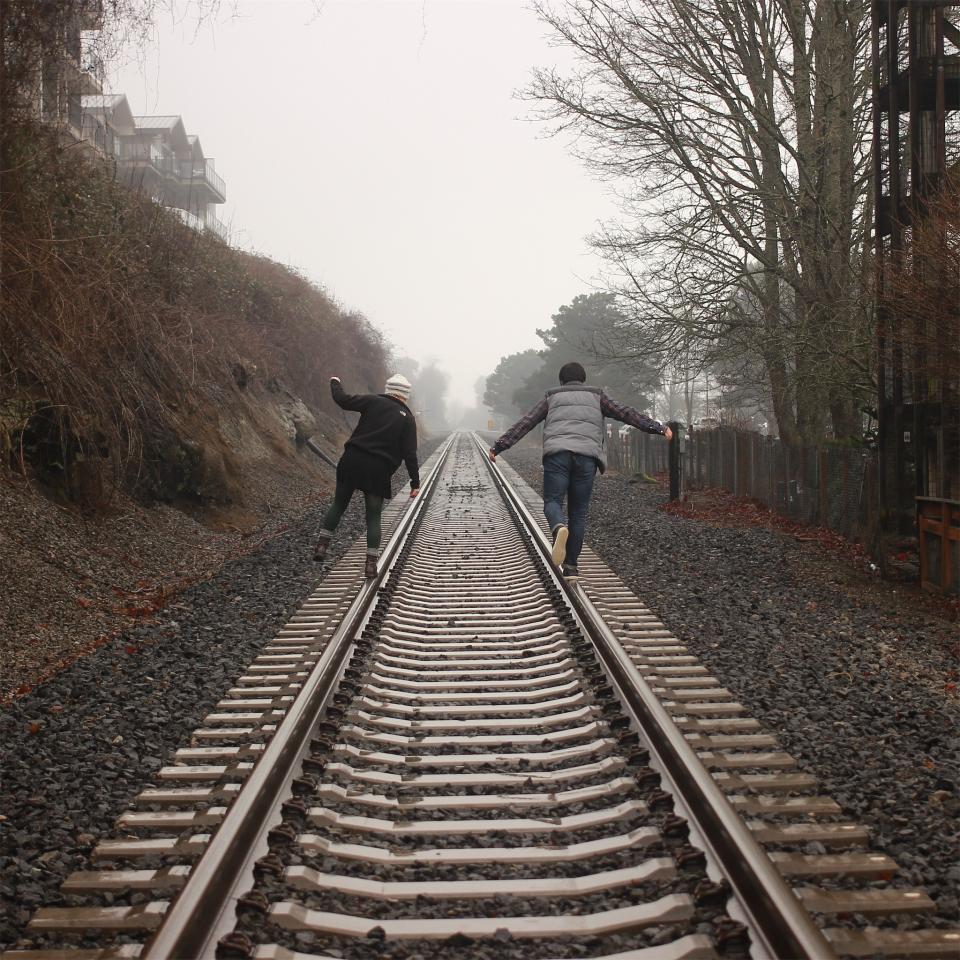 people train tracks railroad railway girl guy friends