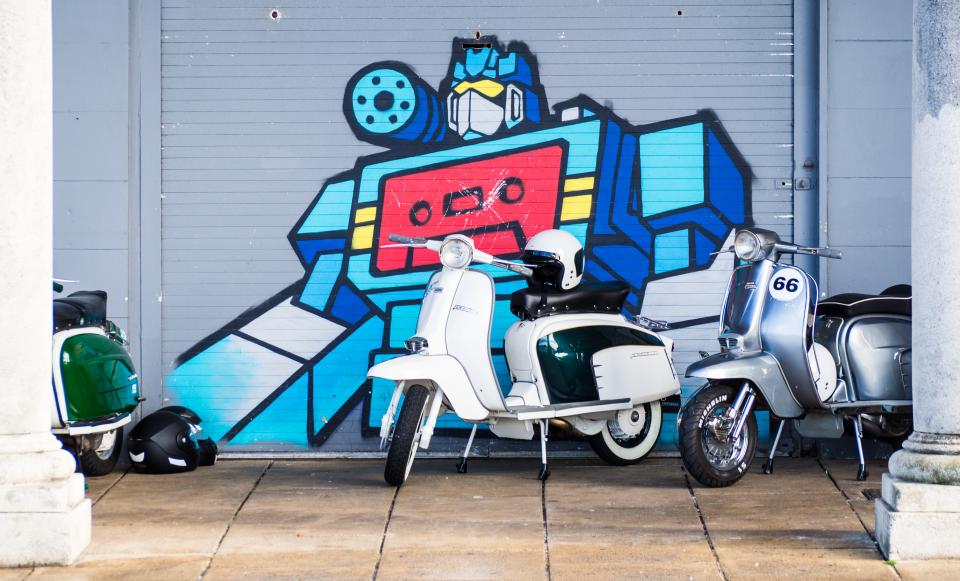 wall art mural painting graffiti scooter motorcycle vehicle travel transportation
