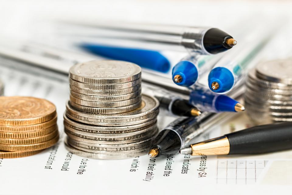 money, coins, cash, finance, business, pens, paper, objects, office, desk