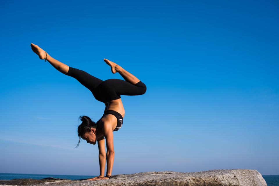 people, woman, yoga, meditation, fitness, health, clouds, sky, rock