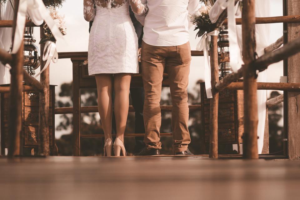 people couple man woman bride groom wedding ceremony celebration love marriage reception