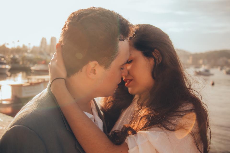 people, couple, woman, man, kiss, love, nature, outside