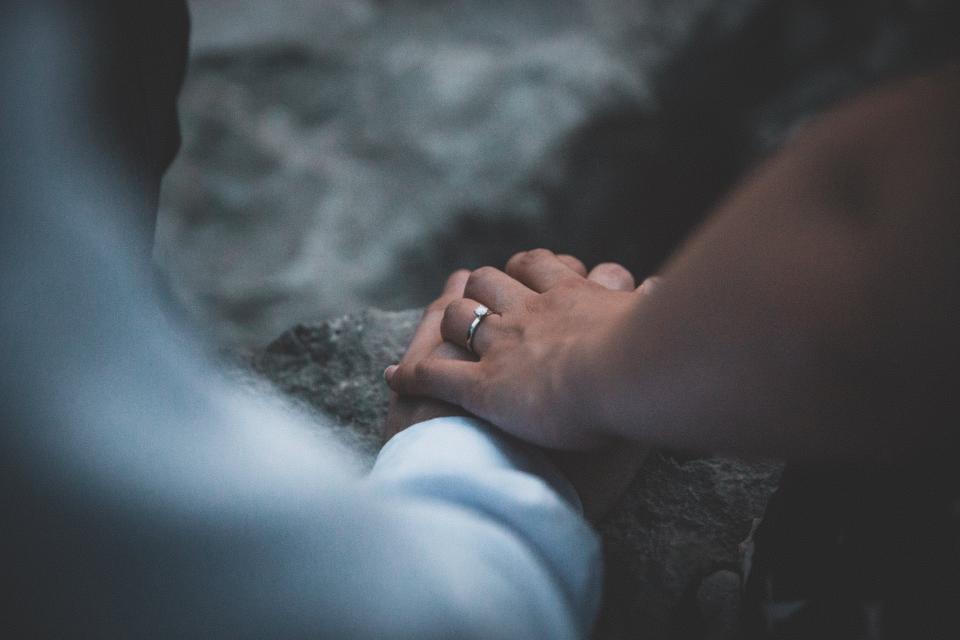 people, man, woman, couple, ring, engagement, blur, holding hands