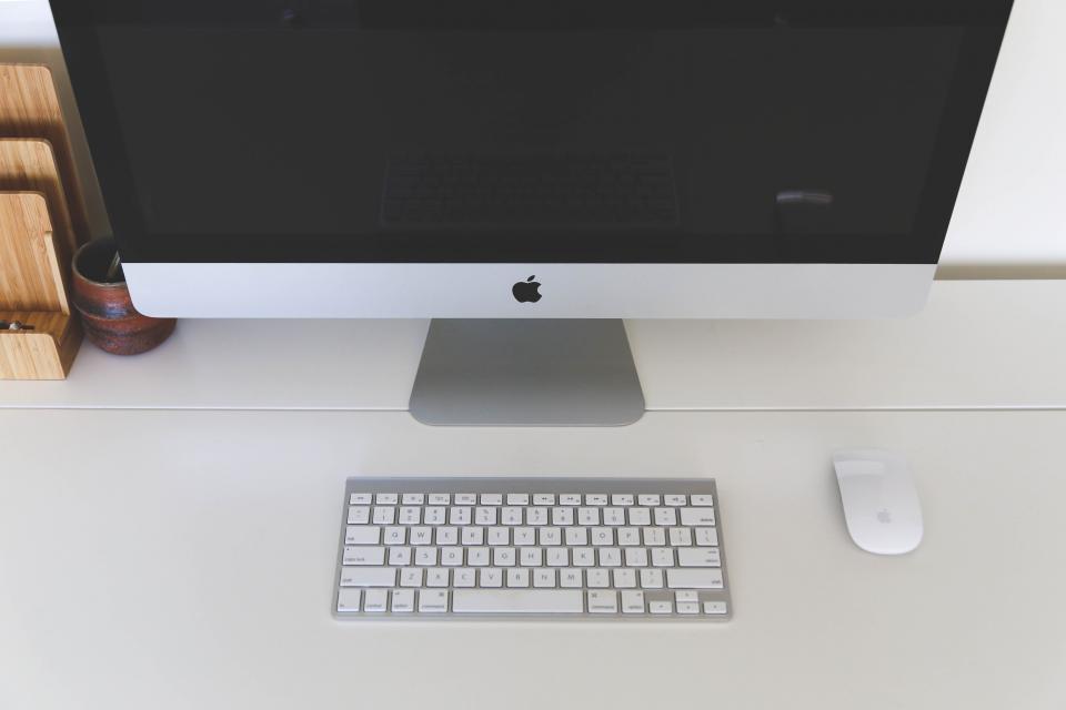 mac computer desktop keyboard mouse office desk business technology