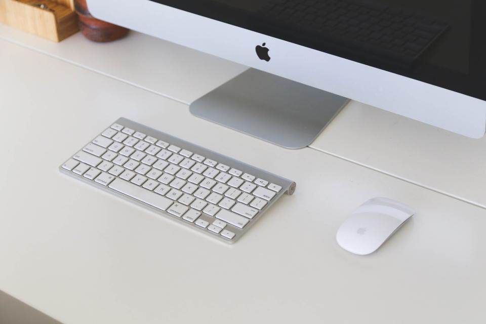mac computer desktop keyboard mouse office desk business technology