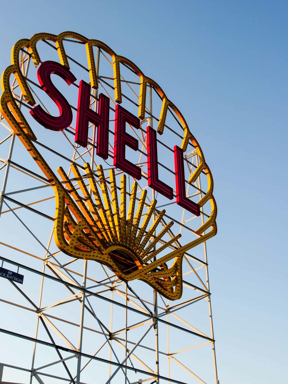 shell, billboard, gas, company, steel, letters, sky, blue - Stock Image ...