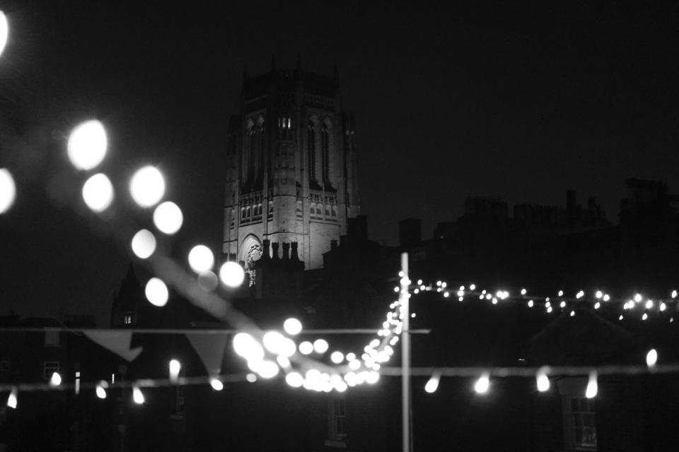 architecture building infrastructure landmark black and white lights city urban night