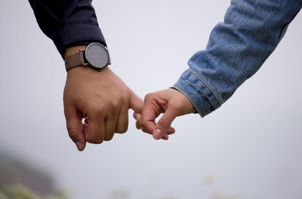 people, couple, holding hands, watch