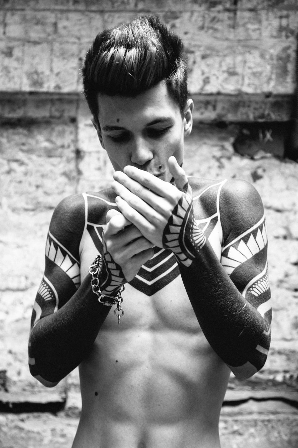 people, man, guy, black and white, body, tattoo, art, bracelet