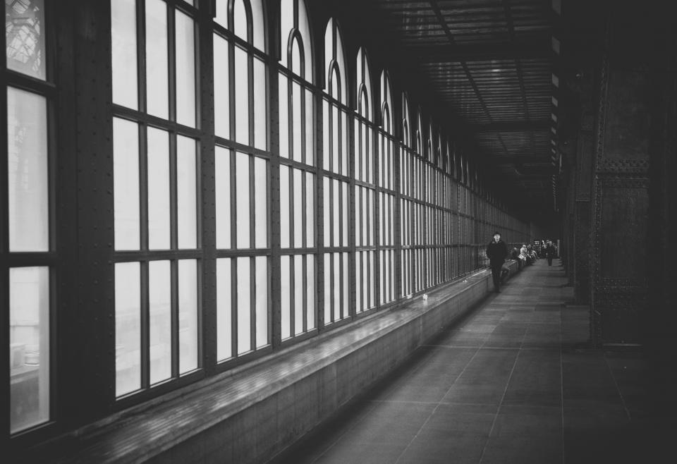 building architecture windows black and white