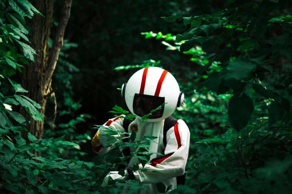 green, plants, trees, forest, nature, people, robot, fiction