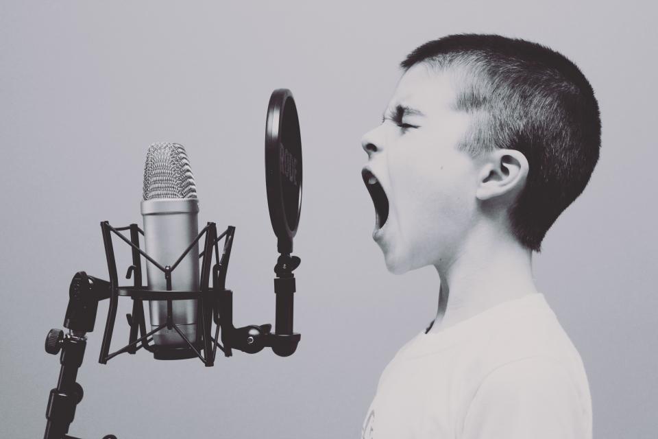 people, boy, kid, child, singing, screaming, music, microphone, filter, singer, black and white