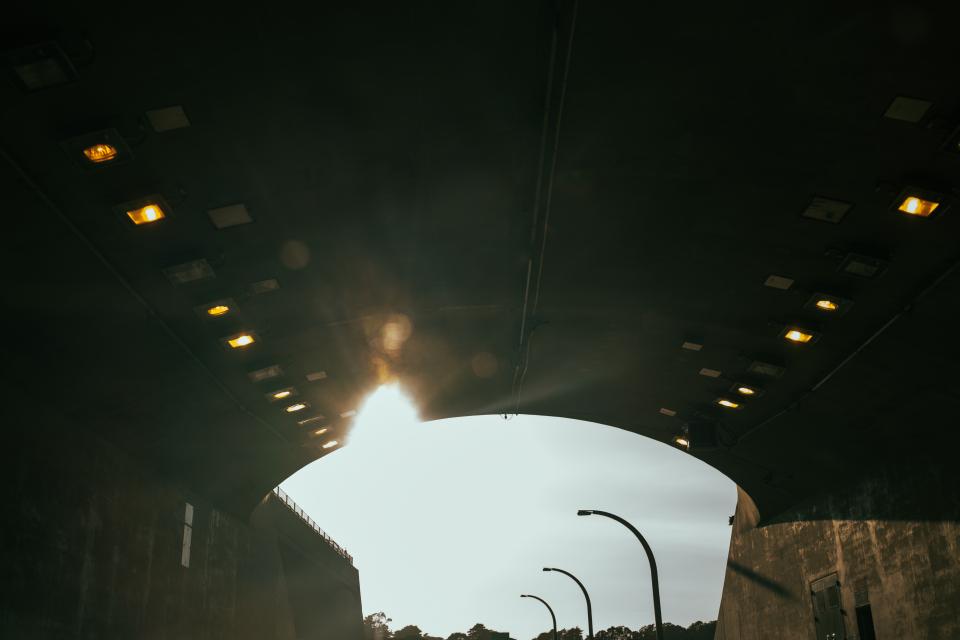 tunnel road overpass road lamp posts lights