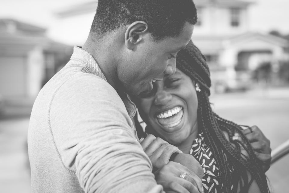 black and white, people, couple, happy, smile, bokeh, ring, hairstyle, love, sweet, outdoor, man, woman, girl, lady