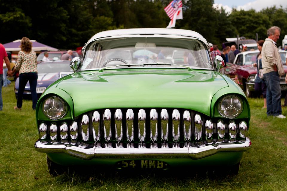 vintage car transportation green field outdoor people