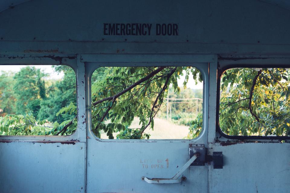 still, items, things, emergency, door, steel, locked, vehicle, warehouse, view, trees