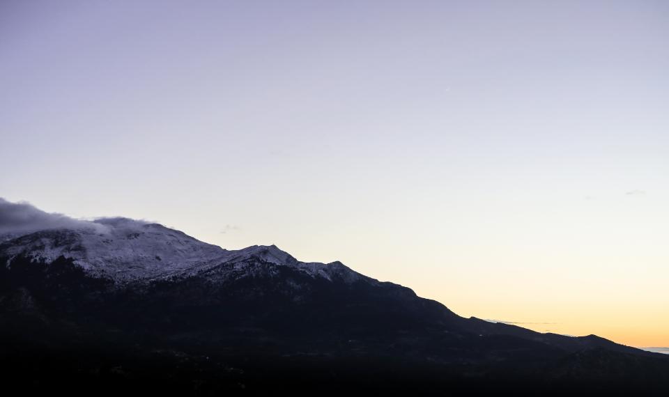 mountain, highland, sky, sunset, silhouette