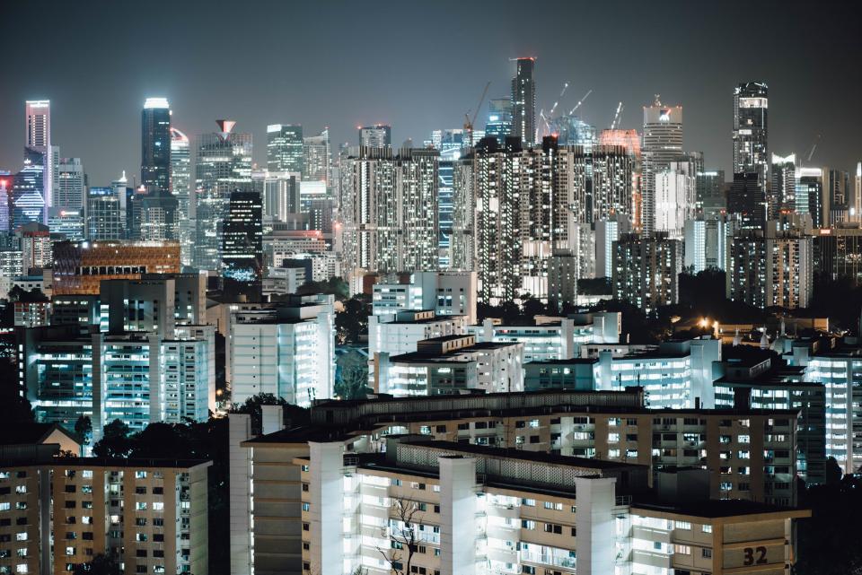 architecture building infrastructure city urban skyline tower night lights